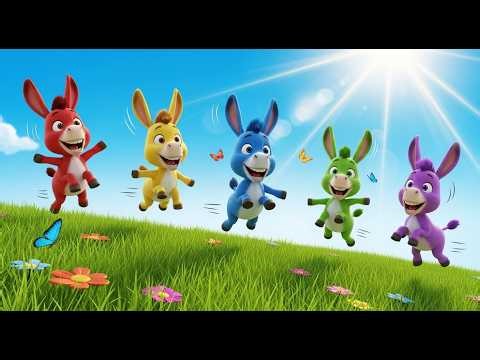 Five Little Baby Donkeys Hee Haw Hee | Funny Animal Sounds & Counting Song