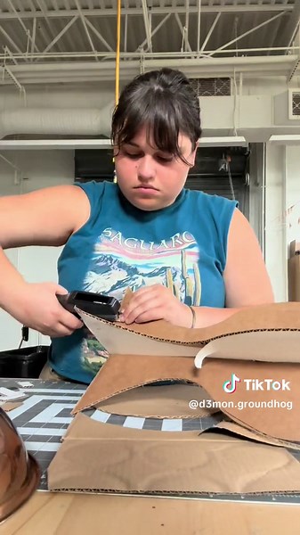 Abstract Carboard Sculpture part 2! I may or may not have made it through the entire Back to the Future Trilogy during this whole project. This is the frame for the “drop”, which ill weave the cardboard into to make the sculpture. #art #artschool #cardboard #fyp #foundart #diy #craft