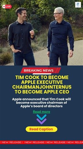 Tim Cook to become Apple Executive Chairman John Ternusto become Apple CEO #breakingnews #shortsfeed