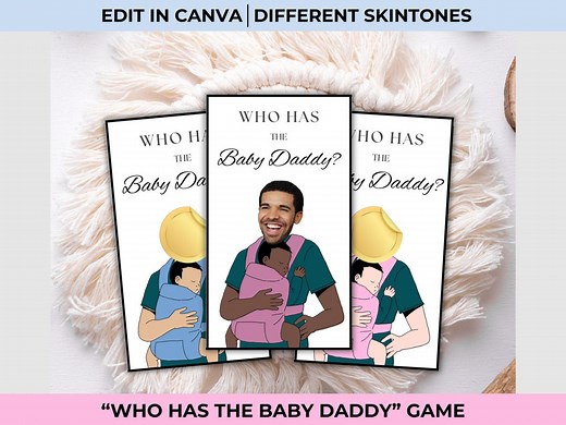 Who Has the Baby Daddy Baby Shower Game- Editable Celebrity Scratch off Game, Printable Find the Dad Game Cards- Canva Template Download - Etsy