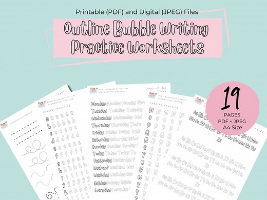 Outline Bubble Writing Handwriting Practice Digital Download, Printable Outline Handwriting Workbook, Handlettering, Bubble Practice Sheets - Etsy UK