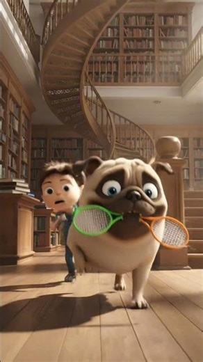 Pug Puppy Plays Tennis in Bookstore #CutePug #PugDog #dog #FunnyPug #DogTricks