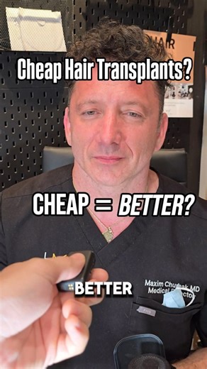 Maxim Chumak, MD on Instagram: "Can cheaper be better? Sometimes. But in hair restoration, “cheap now” can turn into expensive (or impossible) later. Repair cases add up fast—because you’re fixing mistakes and running out of donor. Your first surgery is the most important one. #HairTransplant #FUE #HairRestoration #PatientEducation"