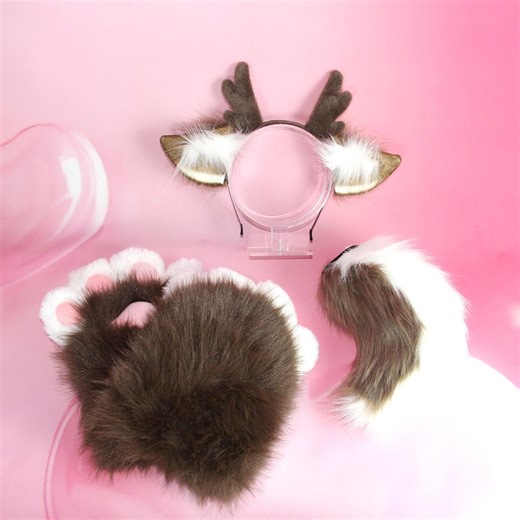 Deer Costume Set | Antler Headband, Plush Gloves & Tail | Halloween Cosplay, Christmas Party Dress up Accessory Kit - Etsy