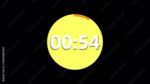 One minute countdown animation on a transparent background, one minute animation from 60s to 0s countdown, One minute countdown timer with alpha channel in 4k.