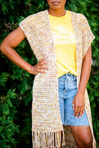 Lynn Fringe Vest, free boho crochet sleeveless duster pattern