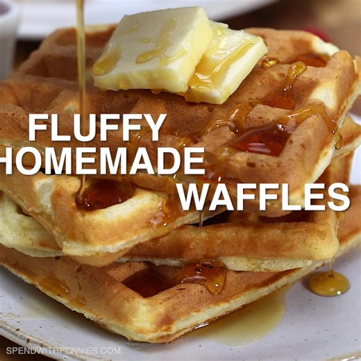 https://www.spendwithpennies.com/fluffy-homemade-waffle-recipe/ This homemade waffle recipe has a simple trick for crispy on the outside, and fluffy on the inside waffles every time. With just a few pantry staples, you can skip the waffle house and make them fresh at home! | Spend With Pennies