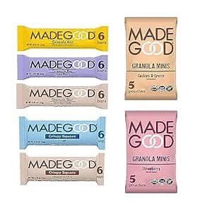 MadeGood Healthy Snacks Variety Pack - 7 Box Mix of Granola Bars, Granola Mini Snack Packs, Crispy Squares; 38 Individual Items