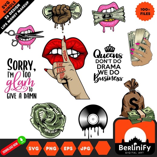 Lips Money Makeup SVG Bundle | Commercial Use Files for Cricut Silhouette | Boss Queen Quotes, Luxury Clipart, Sassy - Etsy