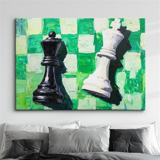 Chess Canvas Wall Art · Abstract Chess King Painting · Green & Black White Artwork Print for Office Study Game Room Man Cave Decor - Etsy