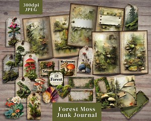 Forest Junk Journal Kit. Digital Paper of Vintage Journal With Moss, Mushrooms, Fern, & Frogs. Includes Tags, Labels, Pockets and Folios. - Etsy