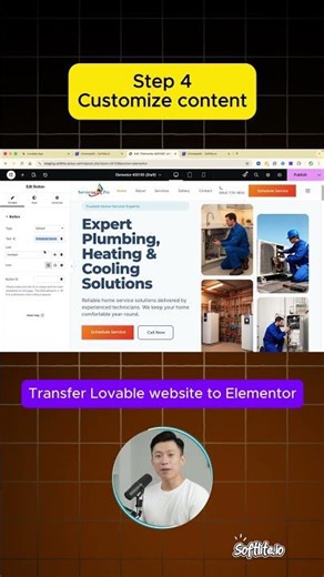 Transfer Home Services Lovable website into Elementor