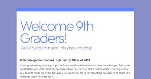 Welcome 9th Graders!