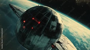 Vintage space flight video of a retro satellite orbiting Earth, nostalgic 70s sci-fi aesthetic