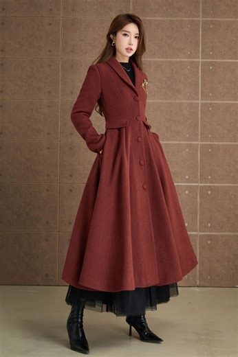 Women Maxi Wool Coat, Winter Warm Long Coat, Swing Coat Dress, Princess Wool Coat, Fit and Flared Wool Coat, Custom Coat, Xiaolizi 5369 - Etsy