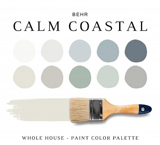 Behr CALM COASTAL Color Palette, Behr Coastal Farmhouse, BEACH House Colors, Coastal Exteriors, Home Paint Selection, Behr Dolphin Fin, Calm - Etsy
