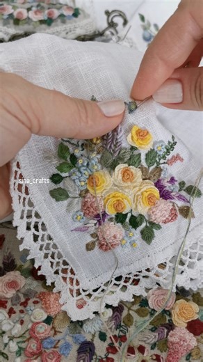 Linen napkins handembroidered with mouline threads. #Embroidery flowers design. | Sina Crafts