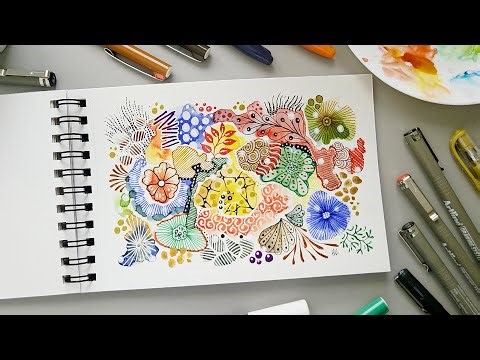 Zentangle on Watercolor | Relaxing Doodle Art Tutorial