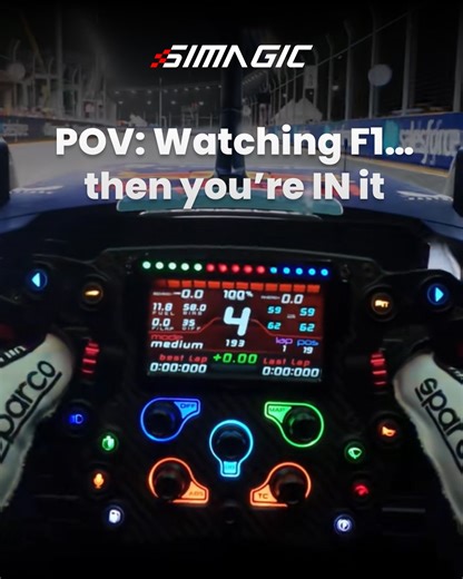 SIMAGIC on Instagram: "POV: When you’re watching F1 and suddenly… you’re on the track! 🏎💨 From spectator to racer — SIMAGIC makes it real. #SimRacing #formula1 #Simagic #formulawheel #formula #steeringwheel #simracingsetup #gaming"