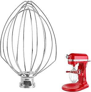 6 Wire Whisk Attachments Compatible with KitchenAid 5Plus-6Quart Mixer, Bowl Lift Stand Mixer Accessories, 6-Quart Stainless Steel Whisk, Egg Cream, Cake Mayonnaise, For Multiple Models