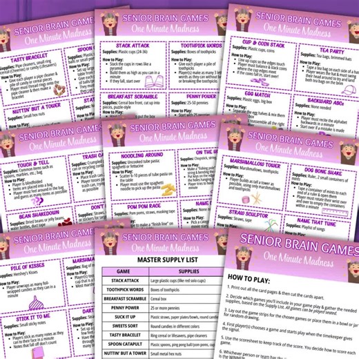 One Minute Game, Seniors Brain Games, Seniors One Minute Madness Game, Dementia Games, Memory Care, Dementia Activities, Dementia Cards - Etsy