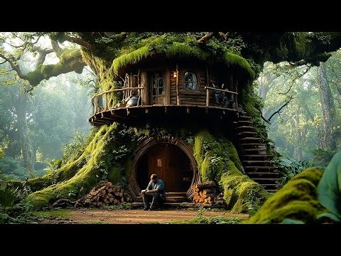 Solo Survival: Building A Warm Base On A Giant Tree With A Grass Roof