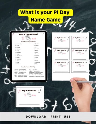 PI Day Name Game,Printable Pi day Party Activity, Pi day name game activity, March 14th party game,Pi Day Activities, Pi Day Celebration