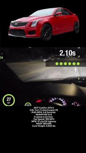 2017 Cadillac ATS-V 0-60 MPH #shorts #cadillac #0to100 #v6