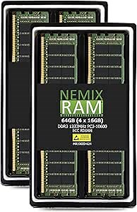 NEMIX RAM 64GB (4X16GB) DDR3 1333MHZ PC3-10600 2Rx4 1.5V 240-PIN ECC RDIMM Registered Server Memory KIT Compatible with Apple Mac Pro 2009 2010 2012