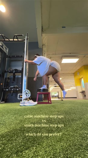 i don’t have a solid opinion yet but the smith machine step ups definitely burn #stepups #glutesworkout #gymgirls #lowerbodyworkout #gymtok