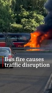 18K views · 100 reactions |  This bus fire on the A52, close to the Pentagon Island in Derby, is causing traffic delays this morning. Thankfully no-one has been injured and the fire is now out. More to follow. | BBC Nottingham | Facebook