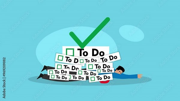 Overwhelmed Individuals Managing Multiple Tasks with Checklists cartoon animation