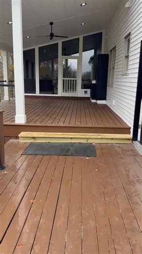 This client desired a multi-functional outdoor space that included a custom screened porch. We started by adding a roof, then constructed a new deck using premium materials, including no maintenance composite decking, custom-cut composite covered posts, and a cable railing system. We also added distinctive touches such as a new sliding door, custom composite trim, a "cat door," ceiling fans, and can lights. This unique outdoor living space met all requirements. In the spring, the homeowners will