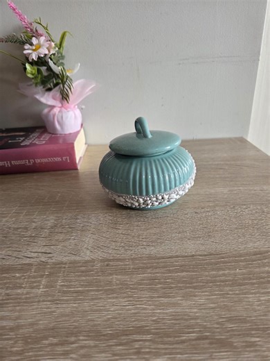 Vintage Turquoise Ceramic Trinket Jar With Lid – Mid-century Style Jewelry Box – Decorative Storage Container - Etsy