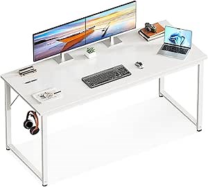 Casaottima 54 Inch Computer Desk for Home Office, Study Writing Table for Small Spaces, Simple Modern Desk with Headphone Hooks, White