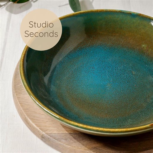 STUDIO SECONDS Pasta Bowl: 9inch Handmade Olive Green Shallow Stoneware Bowl, Wide Ceramic Pottery Dish - Etsy