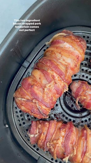 This quick and simple Bacon-Wrapped Pork Tenderloin cooked in the air fryer is perfect for weeknight dinners and packed with so much flavor! #pork #tenderloin #wwrecipes #glutenfree #lowcarb #highprotein #airfryer | Skinnytaste