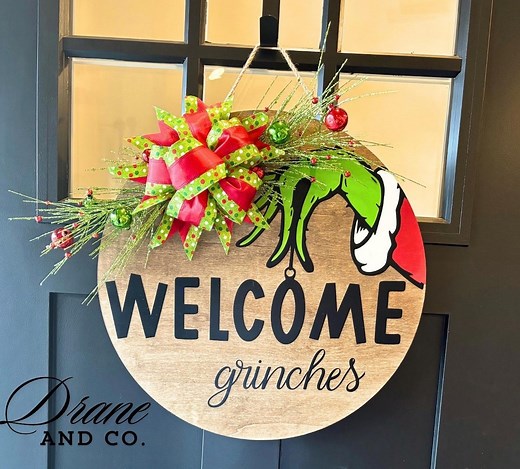 Customizable Grinch Welcome Door Hanger: Christmas Decor - Etsy