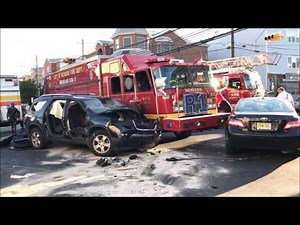 FOOTAGE OF NEWARK FIRE DEPARTMENT RESCUE SQUAD 1 INVOLVED IN MULTIPLE VEHICLE MVA IN NEWARK, NJ.