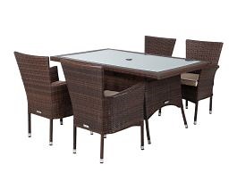 Cambridge 4 Rattan Garden Chairs and Small Rectangular Dining Table Set in Chocolate and Cream