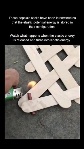 The Curiologist on Instagram: "Potential Energy to Kinetic Energy 💪🏻 The popsicle stick chain reaction is an experiment that demonstrates how potential energy is converted into kinetic energy. The sticks are bent over each other, creating tension in the wood, and then released to release the tension and potential energy as kinetic energy. The bending of the sticks creates potential energy because it's not a normal position for the stick to be in. The sticks want to return to their natural posi