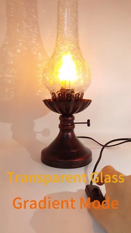 Vintage Table Lamp - 3 Modes Dimmable Retro Rustic Desk Lamp with Crackle Glass Shade, Antique Victorian Style, E26 Bulb Included, Ideal for Bedroom, Living Room, Home Decor (Transparent Glass)