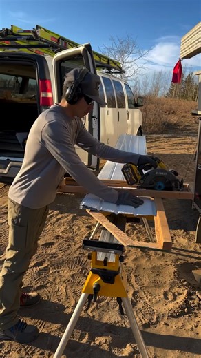 I know, you cut through the whole box of soffit. Good for you, I don’t because I generally don’t go through a whole box of soffit due to the building codes here requiring both vented and non vented soffit so I’m frequently mixing and matching. I cut a few sheets at a time as the soffits aren’t always even, and also to manage waste. This soffit cutting table is close to a decade old - made from scrap wood pulled out of the dumpster. I’ve had many requests for a video showing how I made it, but I 