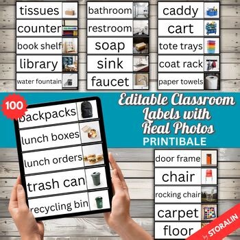 Editable Classroom Labels with Real Pics, Visual Organization for Early Learners