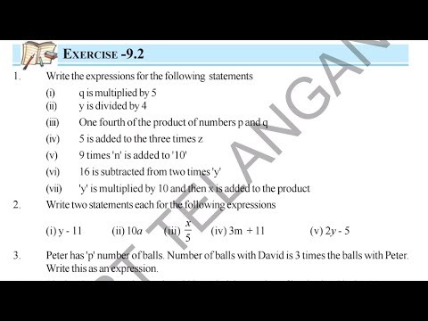 Class 6 | Maths | Chapter -9 Introduction to Algebra | Exercise 9.2 Solution | Telangana State Board