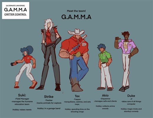 KG | Some doodles for a mini side project: an alternate universe where Suki and the crew run a catch and release pest control company at odds... | Instagram