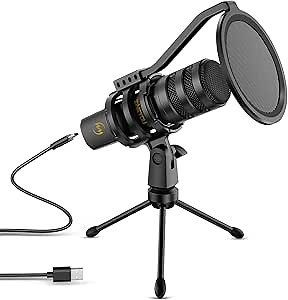 ZINGYOU USB Microphone Computer Gaming Microphone Condenser Microphone 192kHz/24bit for Streaming Podcast YouTube Skype Twitch Compatible Windows macOS Laptop PC, ZY-UD1 Black