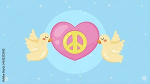 world peace symbol with doves animation