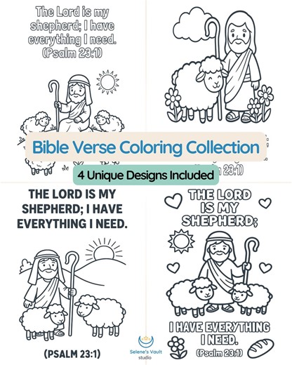 Bible Verse Coloring, Christian Coloring Pages, Kids Bible Study, the Lord is My Shepherd, Psalm 23, Coloring Book, Printable Coloring Pages - Etsy