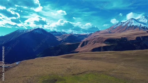 Breathtaking scenic South Ossetia view from Georgian military road trip in Caucasus Georgia Alps
